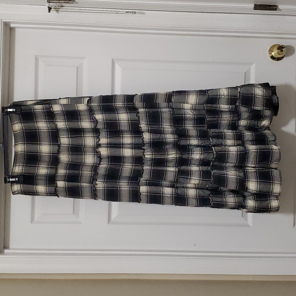 Denim & Supply womens XL black & cream plaid multi tier flare maxi skirt